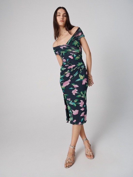Diane Von Furstenberg Dresses & Skirts - Diane Von Furstenberg DVF Lovinia Navy Off-Shoulder Midi Dress Floral